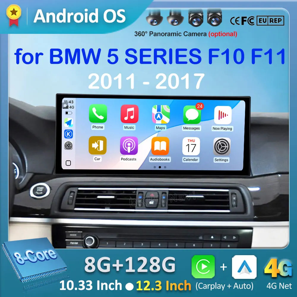 Wireless Carplay Car Radio for BMW 5 SERIES F10 F11 2011 - 2017 CIC NBT System Android 16  Multimedia Player GPS Navi DSP Stereo