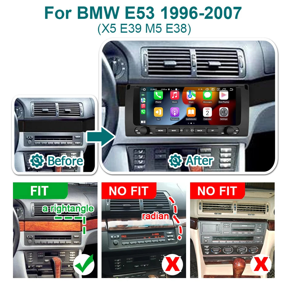 Android 15 Auto Car Radio 10.26'' Screen Stereo For BMW X5 E53 E39 M5 5 Series E38 1996-2007 Carplay Bluetooth Multimedia Player