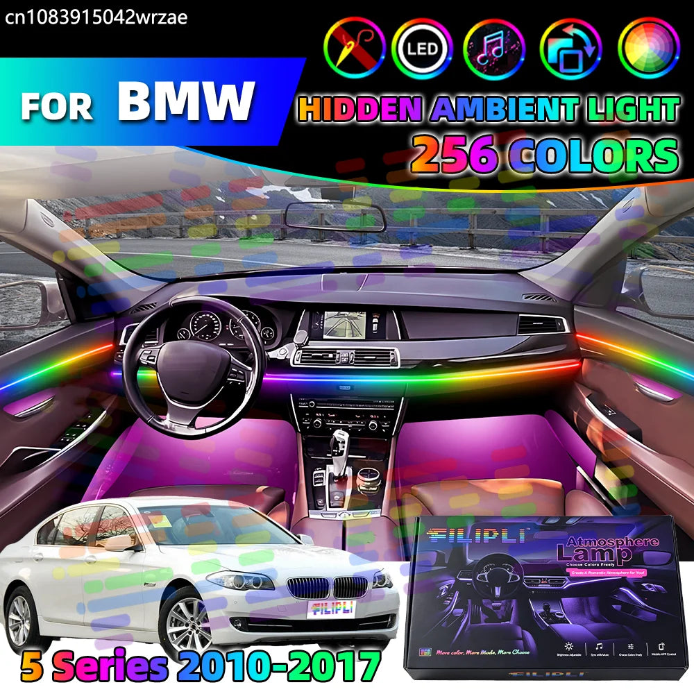For BMW 5 series F10 F18 F11 F07 Ambient Lights Strips Streamer Breathing Strip Kits App Music Control Auto Decorative Lamp