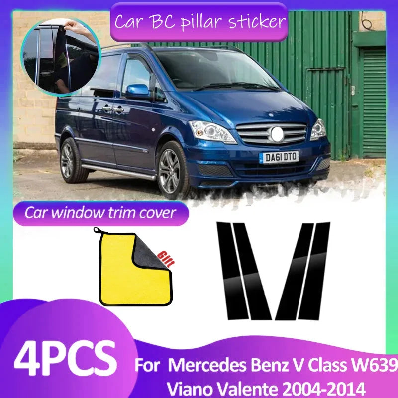 Car Window Cover Pillar Door Sticker Black Carbon Fiber Silver Accessorie For Mercedes Benz V Class W639 Viano Valente 2004~2014