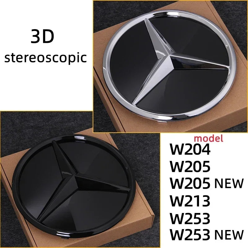 Car Front Grille Emblem Star Badge  Logo Chrome black Silver 3D Mirror For Mercedes Benz W205 W204 W253 W213 W206 W166 gle glc