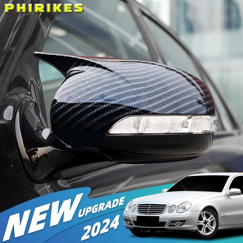 2pcs Sticking Carbon Fiber Pattern Rearview side Mirror cover caps For Mercedes-Benz E-Class W211 2006-2008