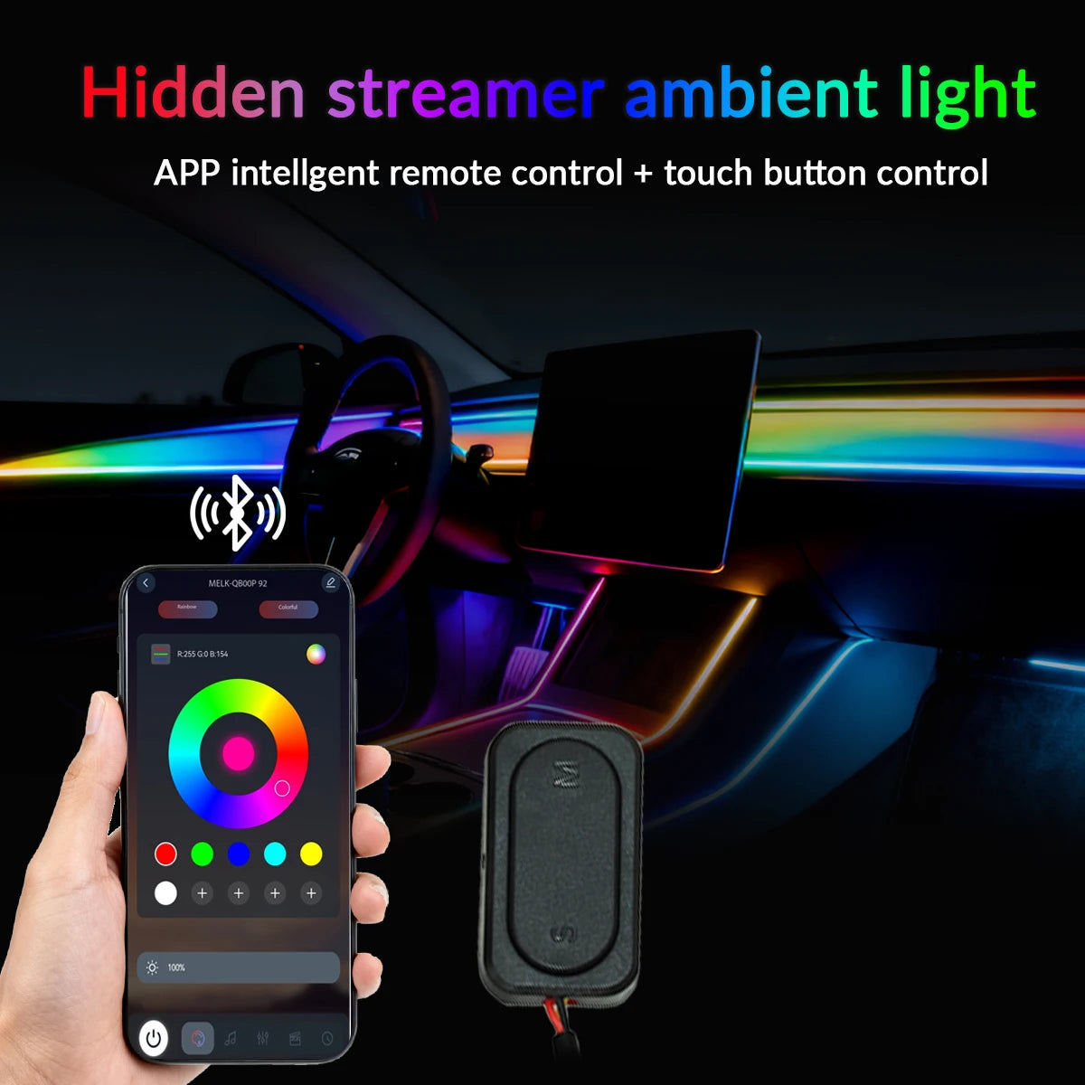 Symphony Ambient Lights Car RGB App Control LED Interior Hidden Acrylic Strip Light Full Color Streamer Auto Atmosphere Lamp Kit
