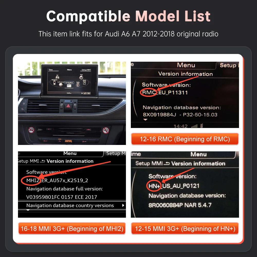 Road Top Wireless CarPlay Android Auto Module For Audi A6 C6 A7 C7 S6 S7 2012-2018 with AirPlay Mirror Link Car Play Functions