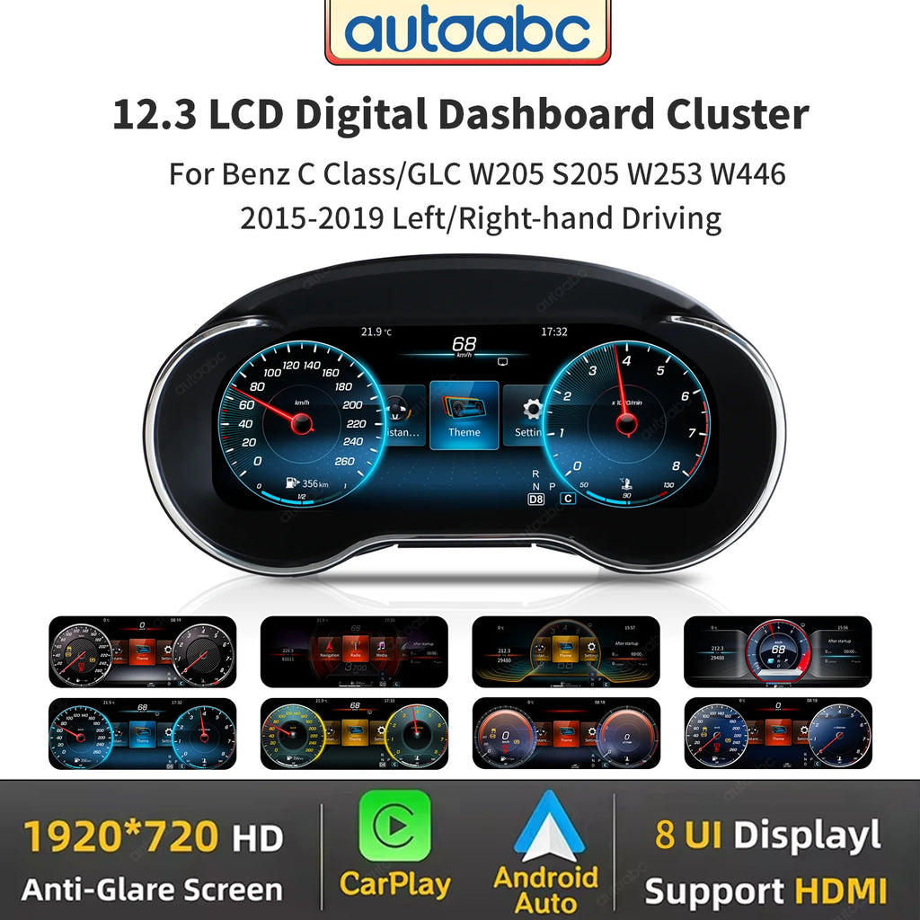 12.3" LCD Instrument Cluster For Mercedes Benz C Coup W205 GLC AMG W253 2015-2019 Digital Dashboard Virtual Cockpit Speedometer