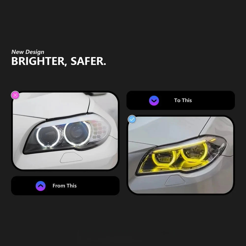 TYPY Car Lights For BMW 5 Series F10 F18 LED Headlights 2010-2017 Car Styling Yellow DRL Signal Projector Lens Auto Accessories