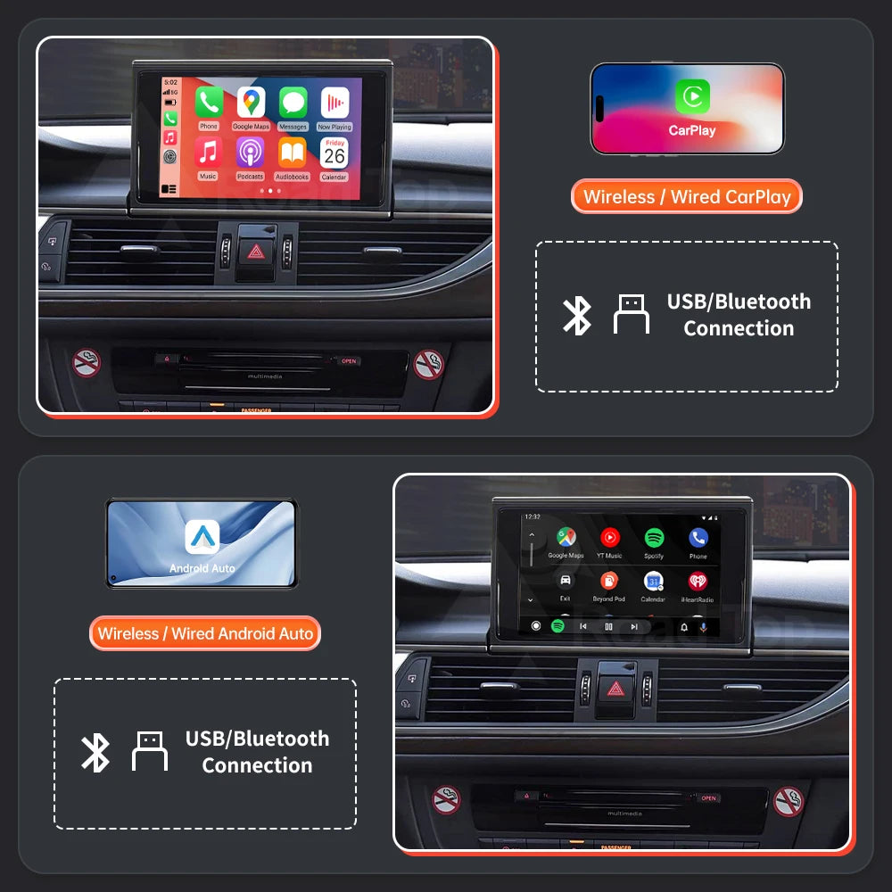 Road Top Wireless CarPlay Android Auto Module For Audi A6 C6 A7 C7 S6 S7 2012-2018 with AirPlay Mirror Link Car Play Functions
