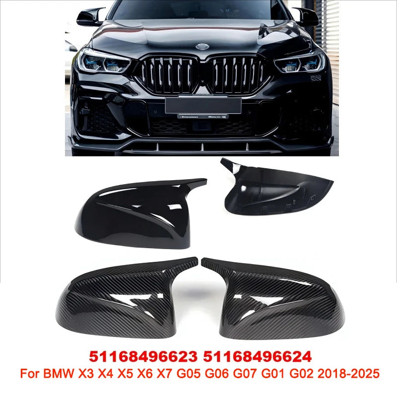 For BMW X3 X4 X5 X6 X7G05 G06 G07 G01 G02 2018-2025 LHD RHD Mirror Cover Car Side Rearview Mirror Cover Cap Gloss Black