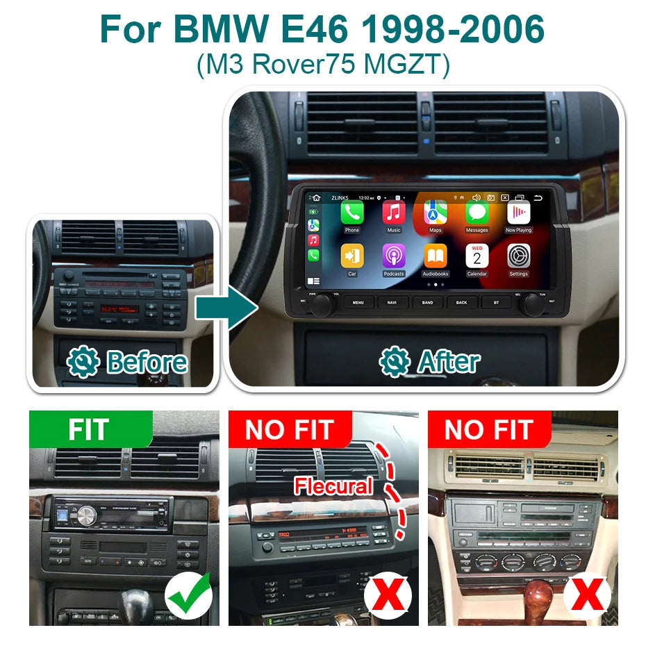 10.26'' Screen Car Radio Android 15 AUTO CarPlay stereo 2DIN For BMW E46 M3 Rover 75 MG ZT 1998-2006 bluetooth Multimedia player
