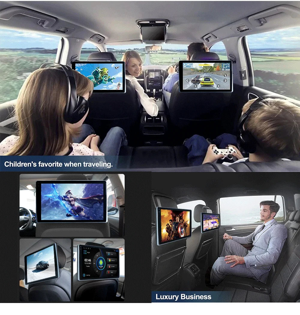 10.1 Inch HD 1280*720 Android Car Headrest Monitor Back Seat Multimedia Player Apple Carplay Ambient Lights BT SD Android Auto