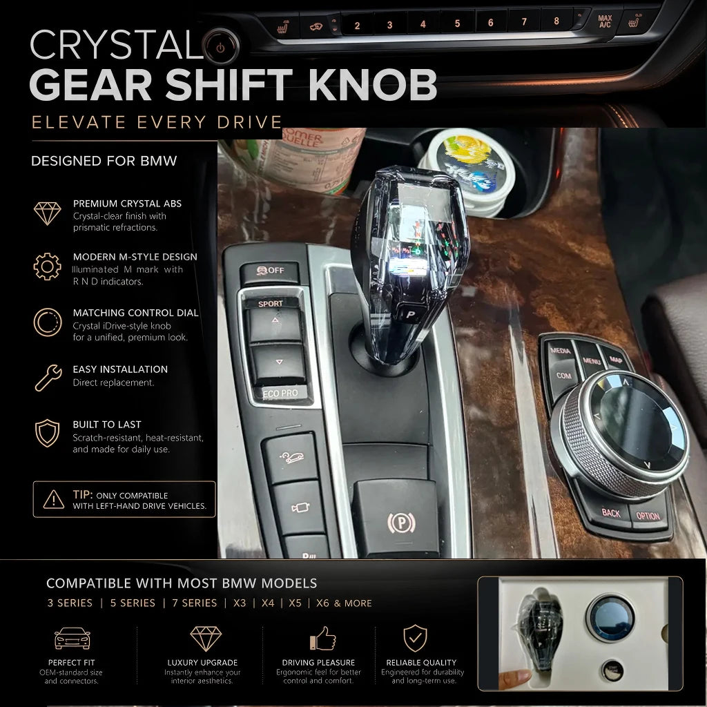 Crystal Gear Shift Knob Set For BMW 5 Series G30 G32 6GT G01 G08 G11 G12 I8 F01 F10 F20 F30 F32 F25 F26 F15 F16 X5 X6 Short Type