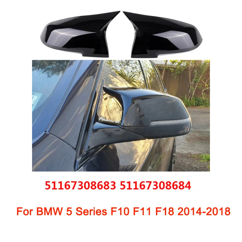 2Pcs Gloss Black Mirror Cover Car Side Rearview Mirror Cover Cap For BMW 5 Series F10 F18 2014-2018 LHD RHD 51167308683