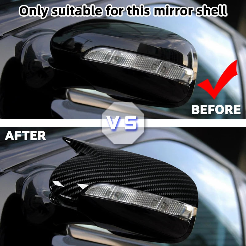 2pcs Sticking Carbon Fiber Pattern Rearview side Mirror cover caps For Mercedes-Benz E-Class W211 2006-2008