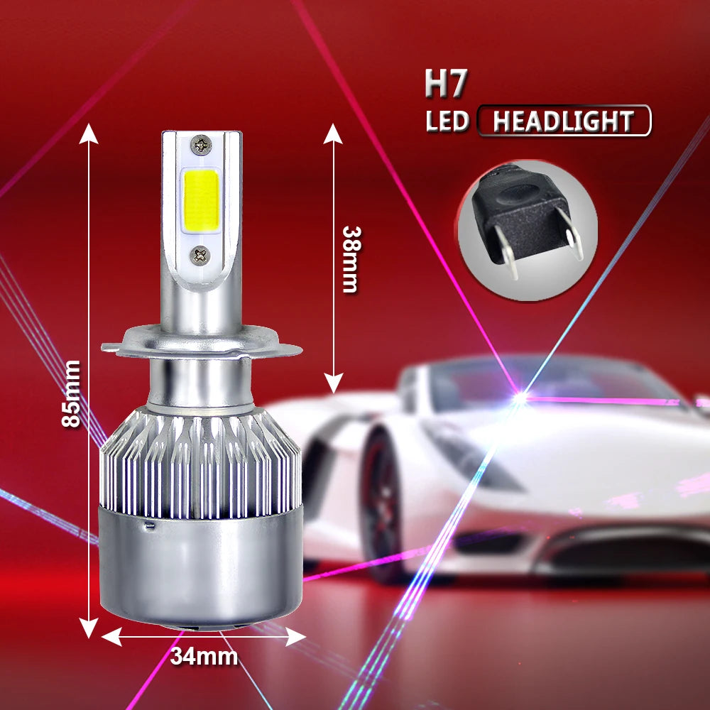 For Mercedes Benz W204 W211 W212 W203 W176 W124 W210 W164 LED Headlight 6000K White IP68 H7 High Beam 360 Degree Lighting 2PCS