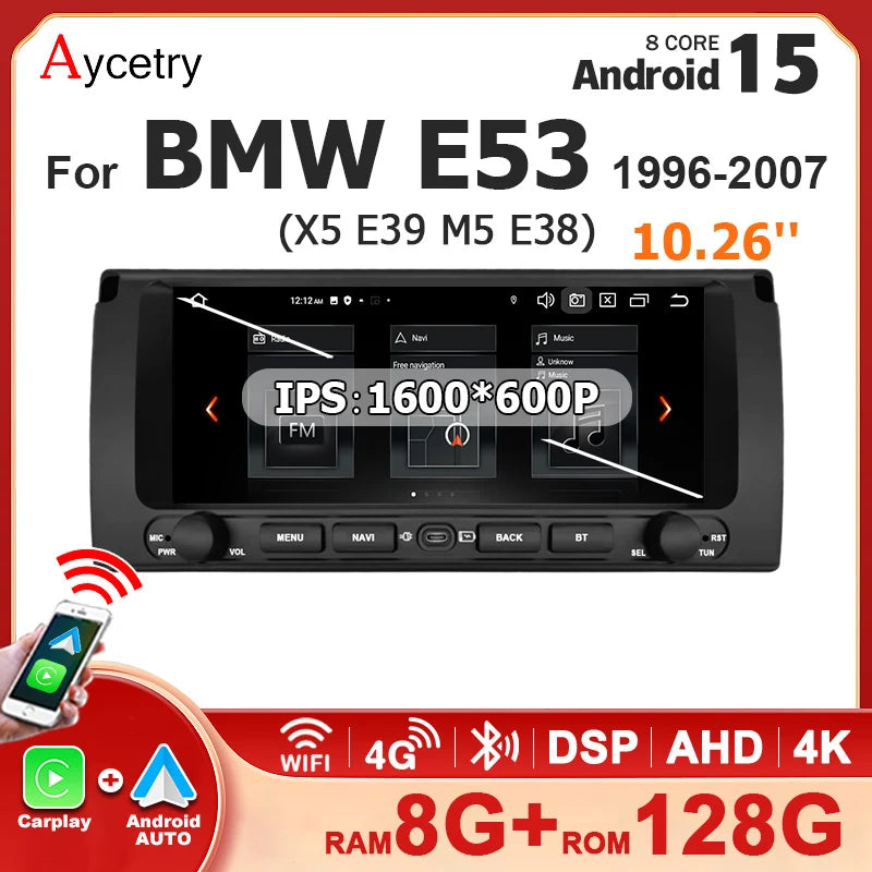 Android 15 Auto Car Radio 10.26'' Screen Stereo For BMW X5 E53 E39 M5 5 Series E38 1996-2007 Carplay Bluetooth Multimedia Player